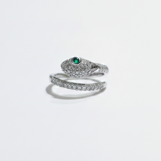 Silver Snake Wrap Ring with Emerald Eye | SILVROSE