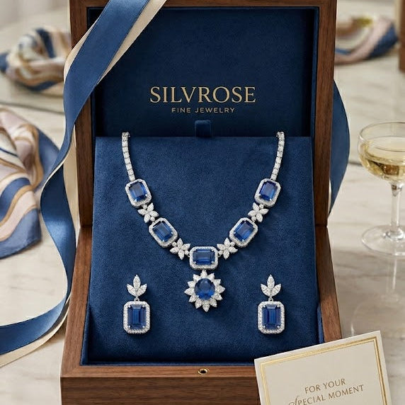 Royal Blue Sapphire & Crystal Statement Necklace Set