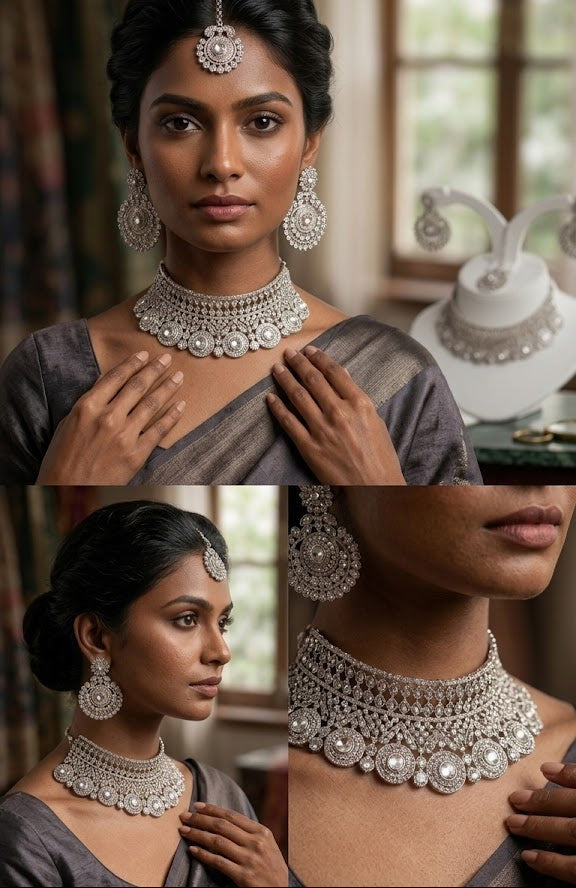 Royal Kundan-Style Bridal Choker Necklace Set with Maang Tikka