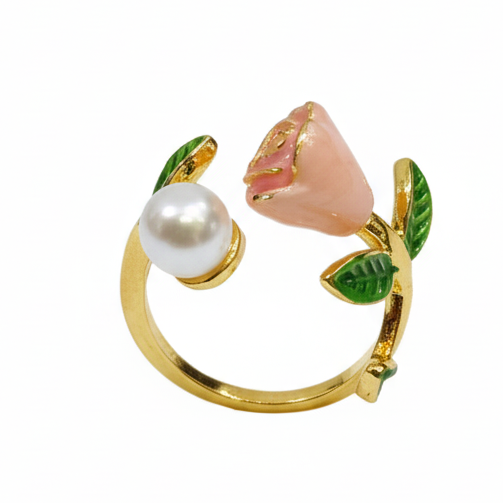 Pearl Rose Adjustable Ring for Women – Floral Gold Ring | SILVROSE
