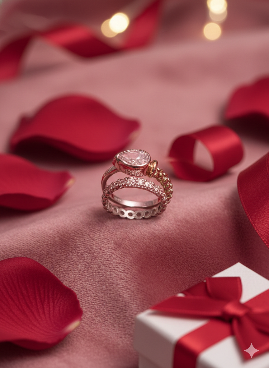 Silver Teardrop Statement Ring - Layered Beaded Pavé Band | SILVROSE
