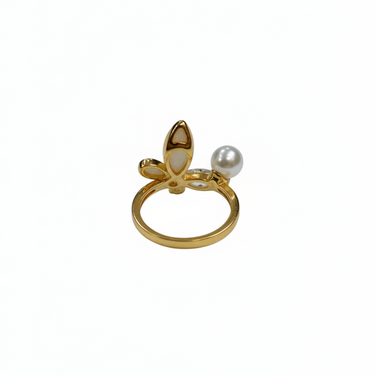 Gold Butterfly Pearl Ring - Mother of Pearl & Crystal Band | SILVROSE