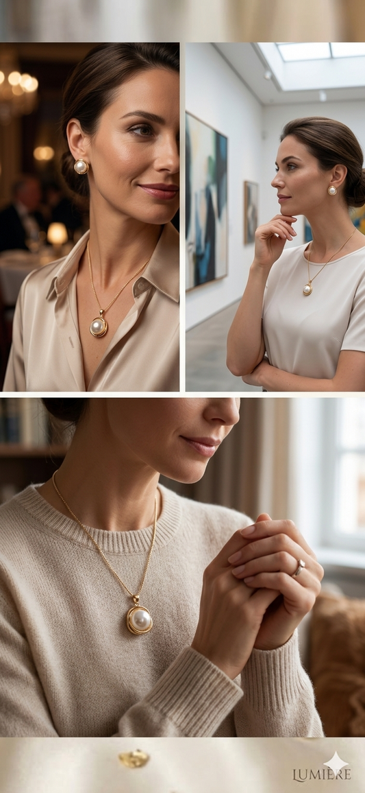 Elegant Gold-Plated Pearl Pendant Necklace and Earring Set