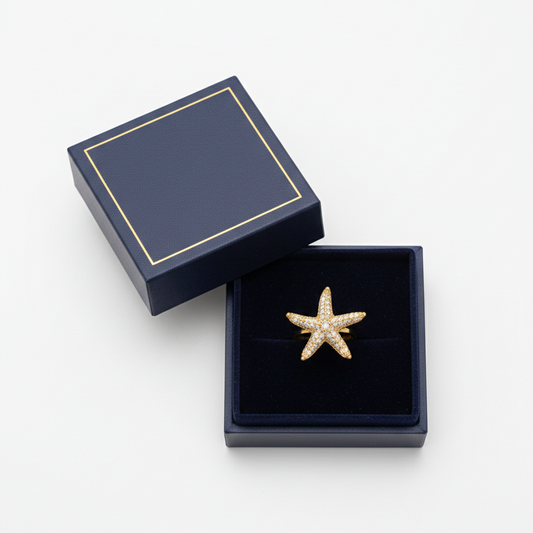 Gold Pavé Starfish Statement Ring - Sparkling Ocean Jewelry | SILVROSE