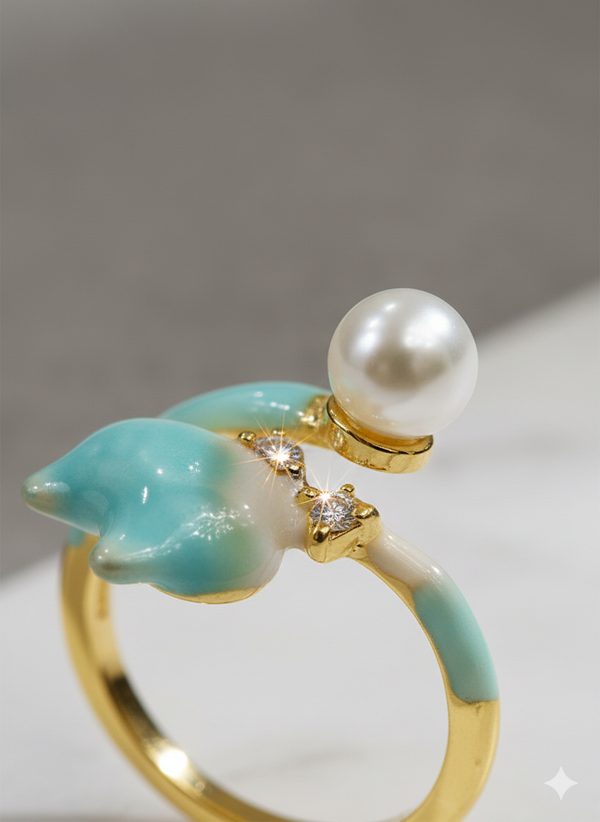 Aqua Pearl Floral Adjustable Ring for Women – SILVROSE