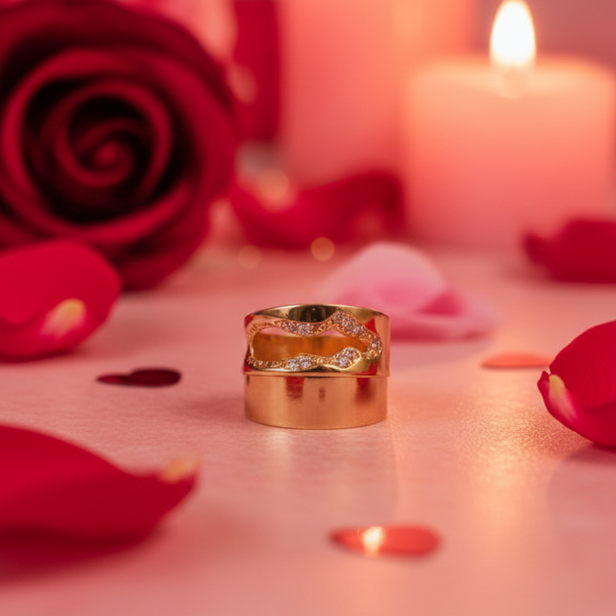 Gold Wave Cutout Statement Ring - Organic Pavé Band | SILVROSE