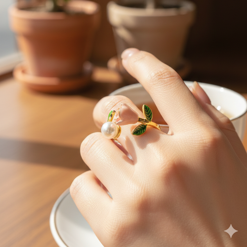 Pearl Rose Adjustable Ring for Women – Floral Gold Ring | SILVROSE