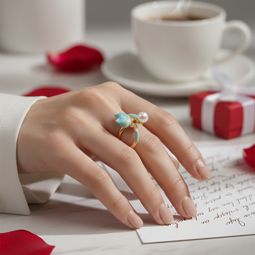 Aqua Pearl Floral Adjustable Ring for Women – SILVROSE
