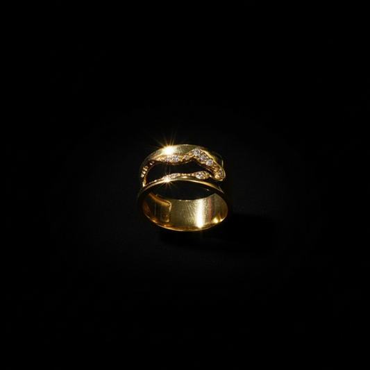 Gold Wave Cutout Statement Ring - Organic Pavé Band | SILVROSE