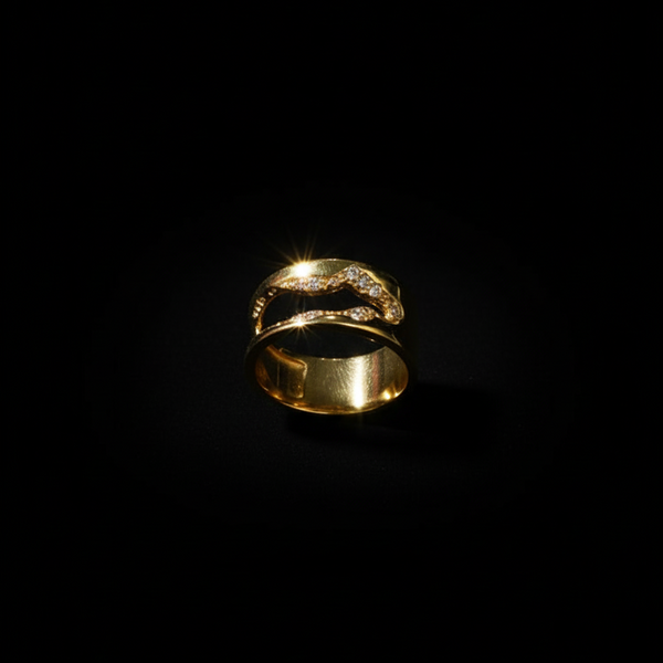 Gold Wave Cutout Statement Ring - Organic Pavé Band | SILVROSE