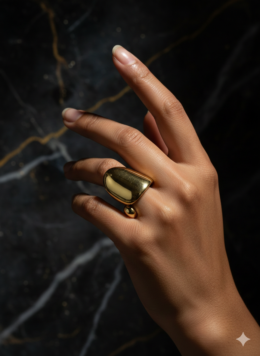 Gold Sculptural Bypass Ring - Liquid Molten Metal Statement Band | SILVROSE