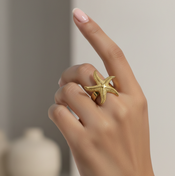 Gold Starfish Statement Ring - Textured Ocean Inspired Jewelry | SILVROSE
