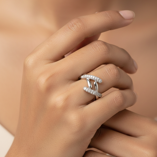 Silver Pavé Interlocking Wrap Ring - Architectural Statement Band | SILVROSE