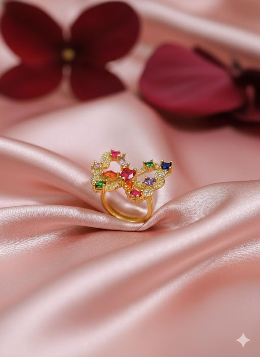 Iris Multicolor Gemstone Butterfly Ring | Rainbow Crystal Cocktail Ring – SILVROSE