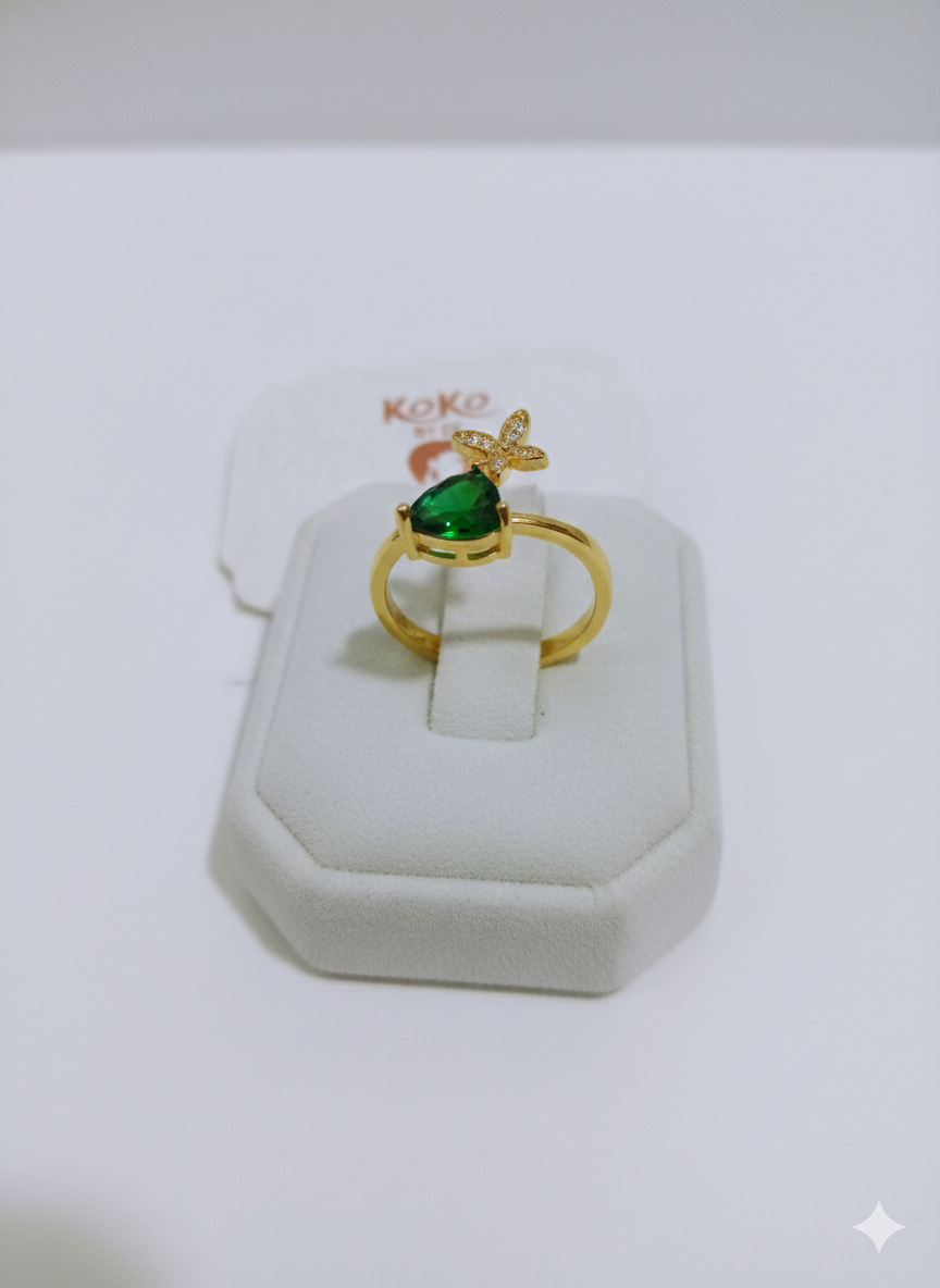 Emerald Green Butterfly Ring for Women – Adjustable Gold Ring | SILVROSE