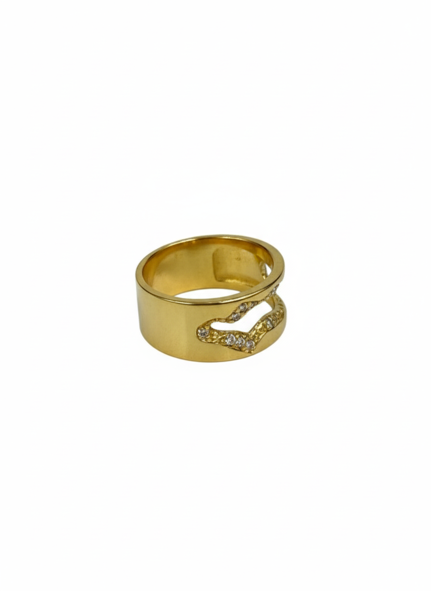 Gold Wave Cutout Statement Ring - Organic Pavé Band | SILVROSE