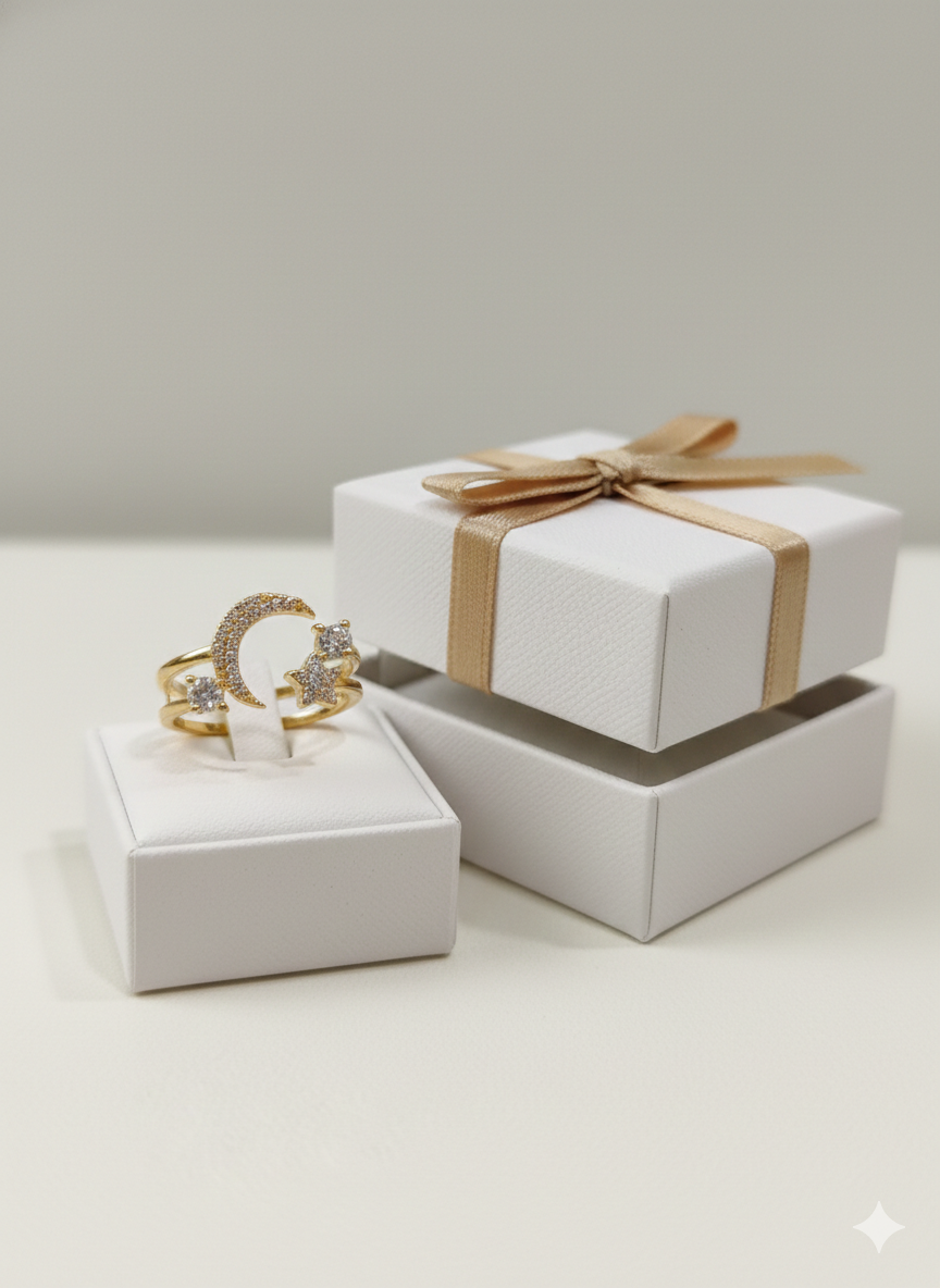 Gold Celestial Moon and Star Double Band Ring | SILVROSE