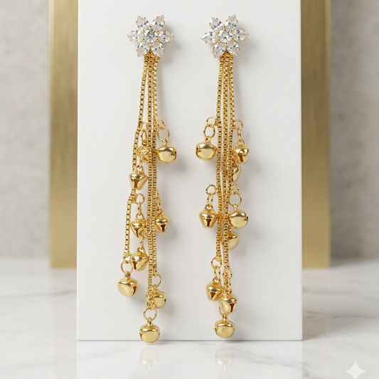 SILVROSE Lumina Blossom Cascading Bell Earrings | Gold Drop Tassel