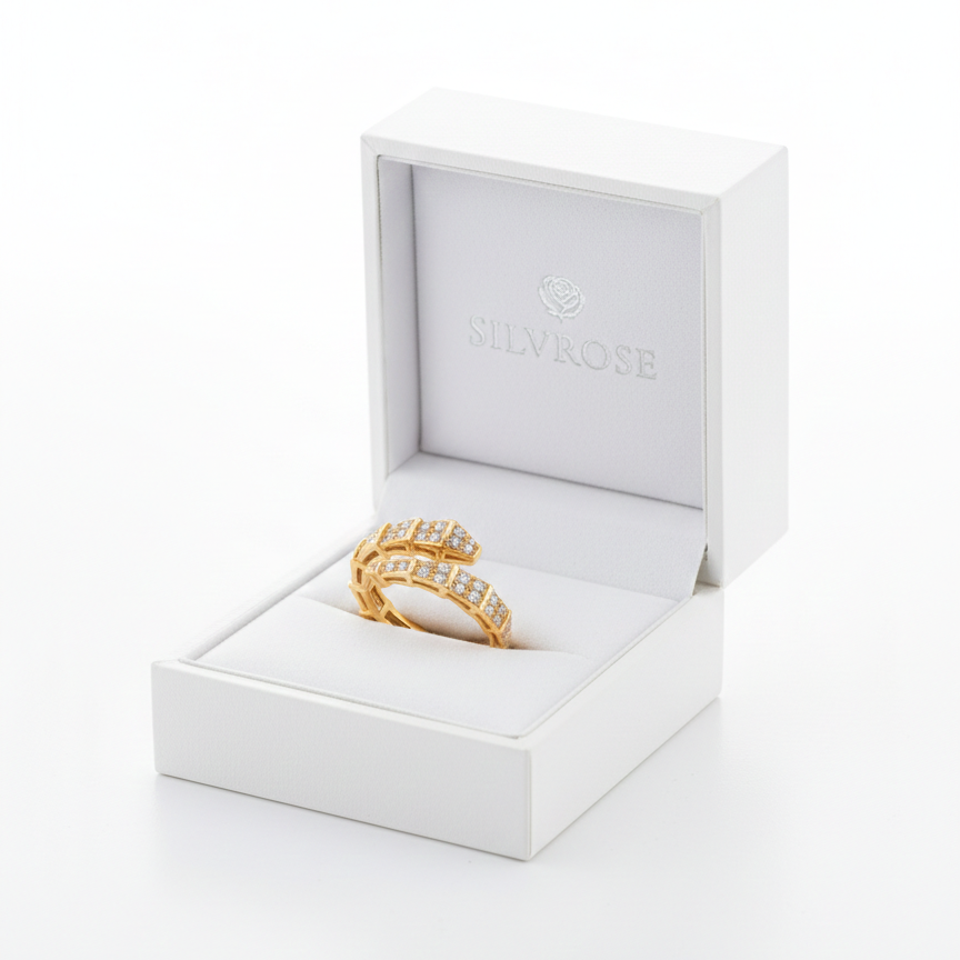 Gold Double Band Green Stone Ring - Emerald Cut Geometric Band | SILVROSE