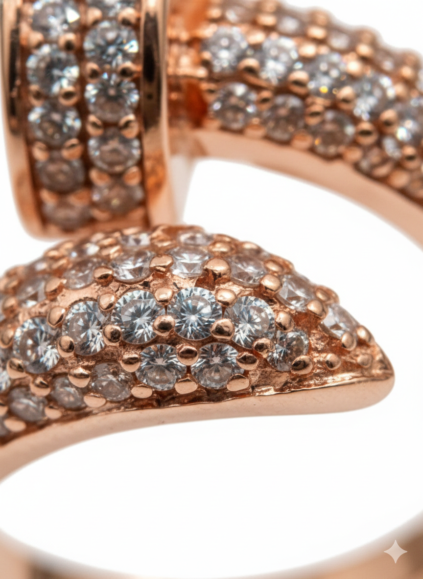 Rose Gold Pavé Nail Ring - Industrial Crystal Statement Band | SILVROSE