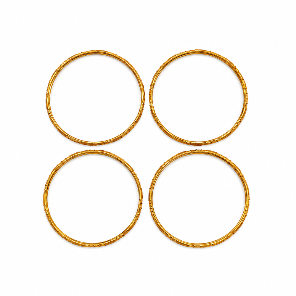 SILVROSE Gold-Tone Textured Bangles Set of 4