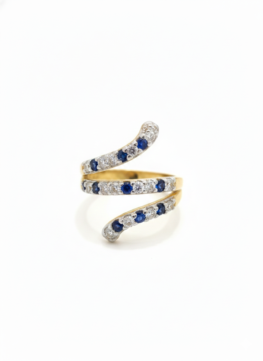 Gold Sapphire Blue Spiral Wrap Ring | SILVROSE