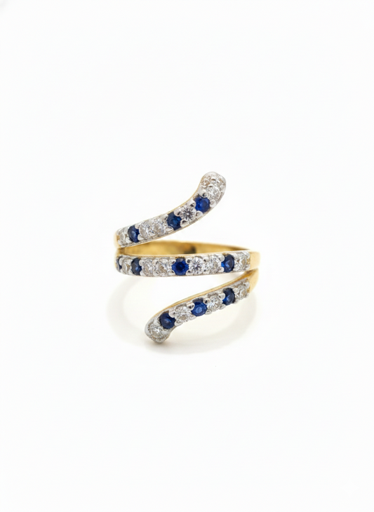 Gold Sapphire Blue Spiral Wrap Ring | SILVROSE