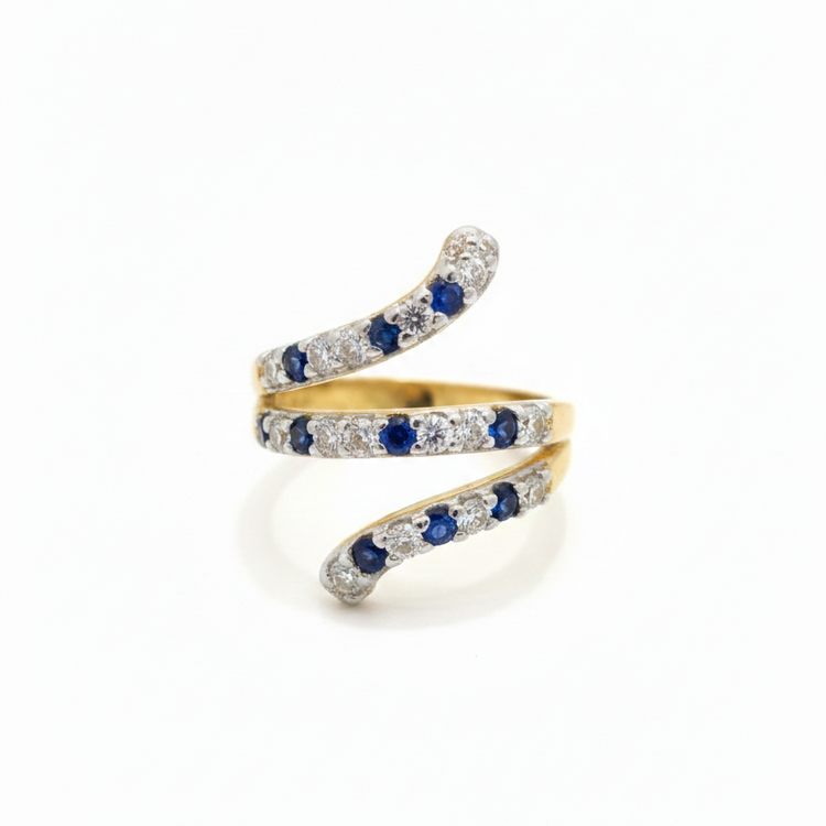 Gold Sapphire Blue Spiral Wrap Ring | SILVROSE