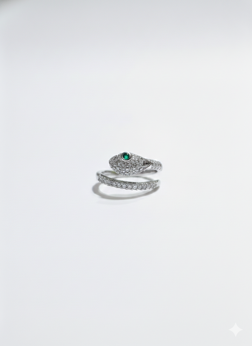 Silver Snake Wrap Ring with Emerald Eye | SILVROSE