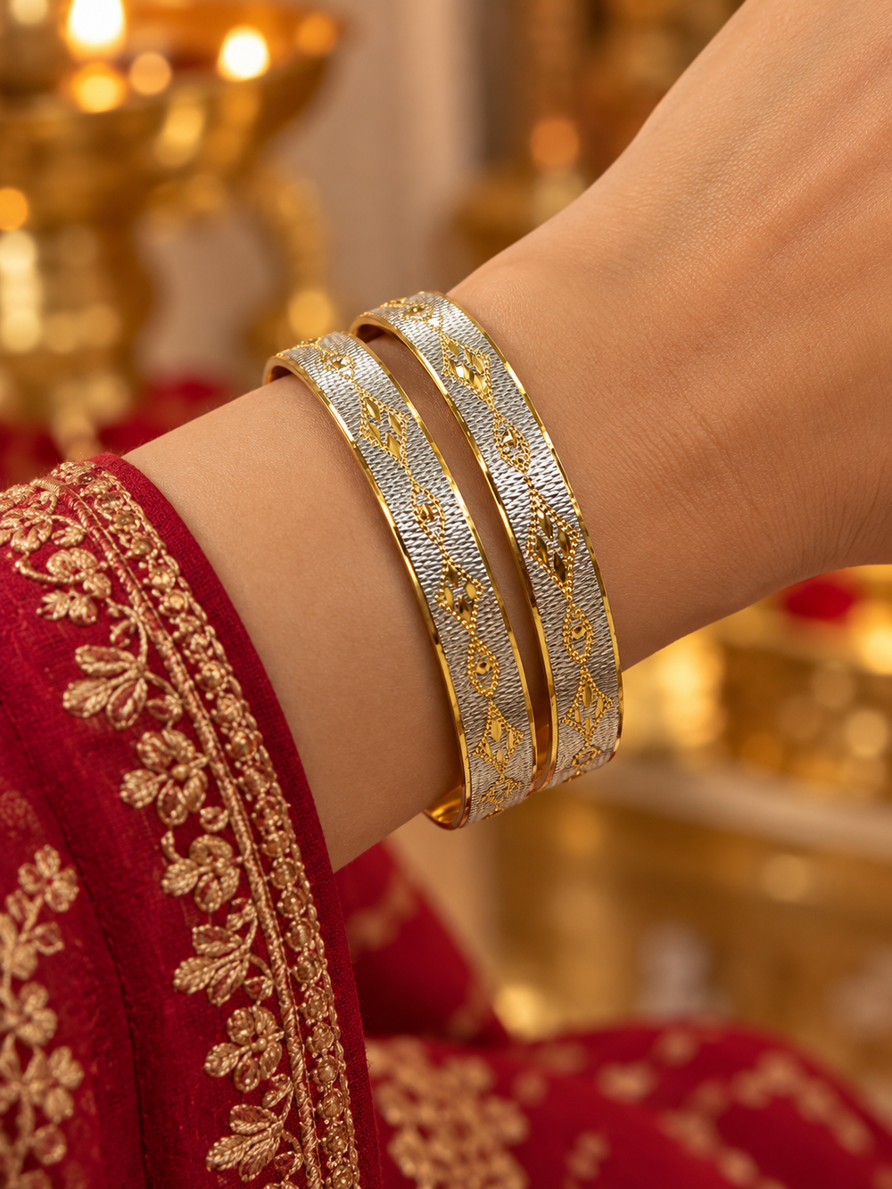 SILVROSE Dual-Tone Gold-Plated Brass Bangles Pair