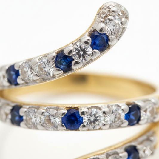 Gold Sapphire Blue Spiral Wrap Ring | SILVROSE