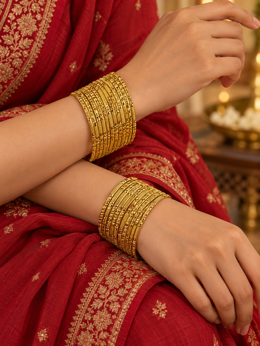 SILVROSE Gold-Plated Brass Bangles Set of 24