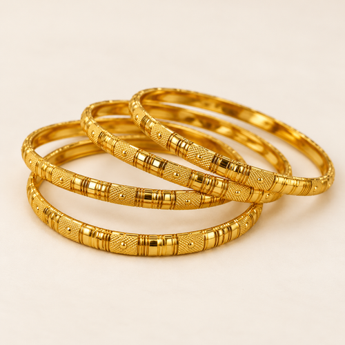 SILVROSE Gold-Tone Textured Bangles Set of 4