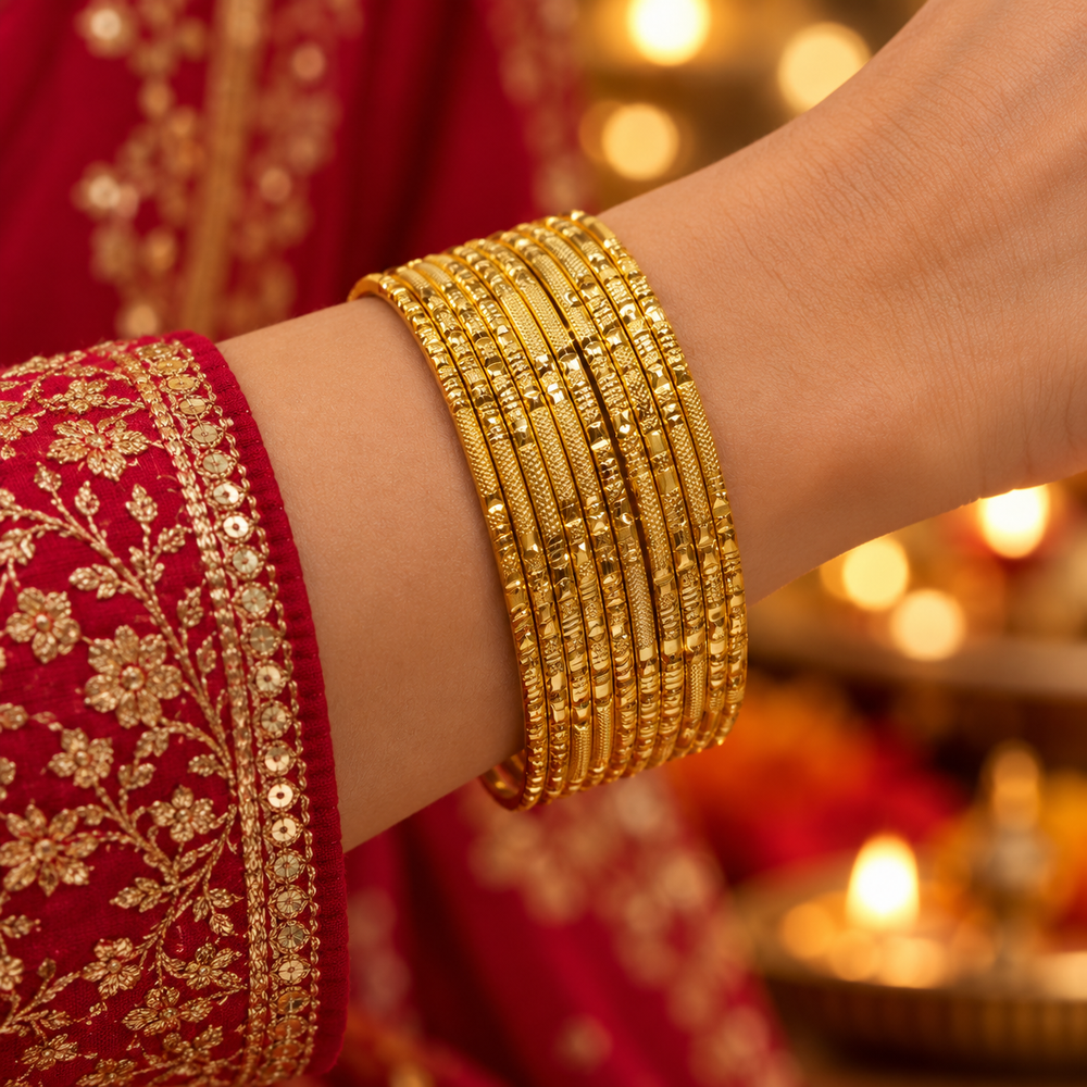 SILVROSE Gold-Plated Brass Bangles Set of 24