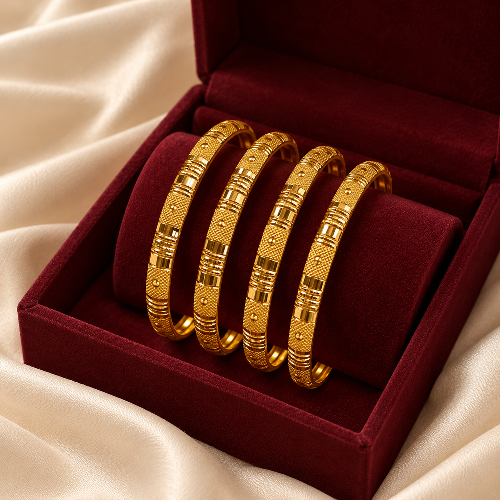 SILVROSE Gold-Tone Textured Bangles Set of 4