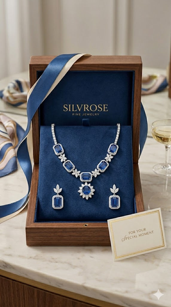 Royal Blue Sapphire & Crystal Statement Necklace Set