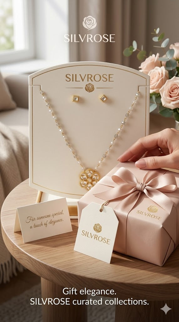 Delicate Floral Pendant Necklace Set with Crystal Beads