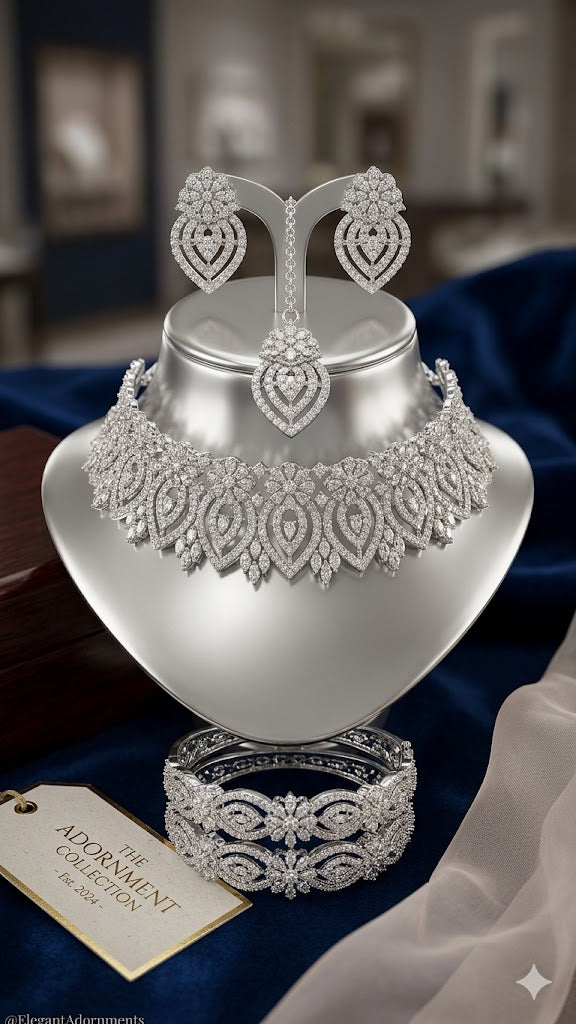 Radiant Silver-Tone Crystal Bridal Choker Set with Bangles