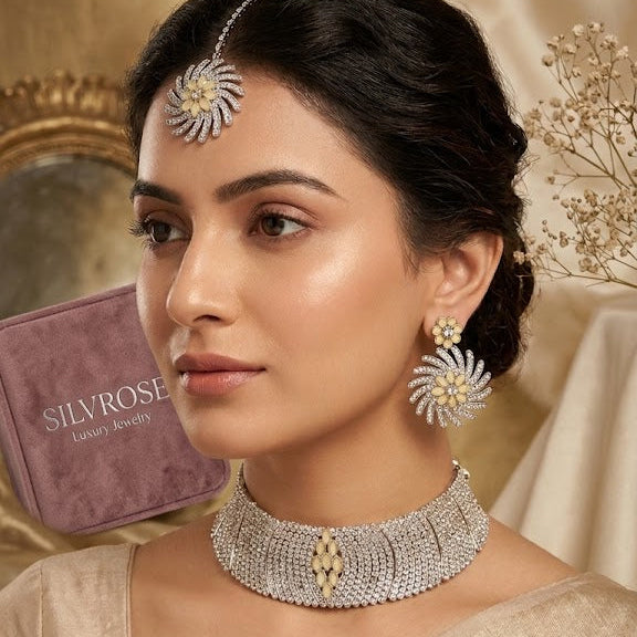 Royal Kundan-Style Bridal Choker Necklace Set with Maang Tikka