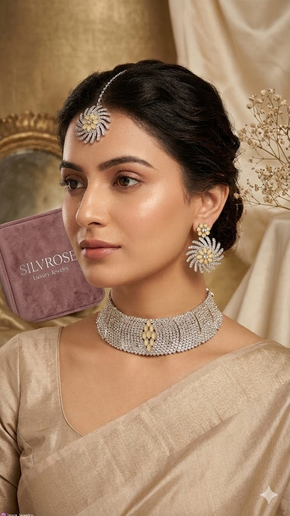 Royal Kundan-Style Bridal Choker Necklace Set with Maang Tikka