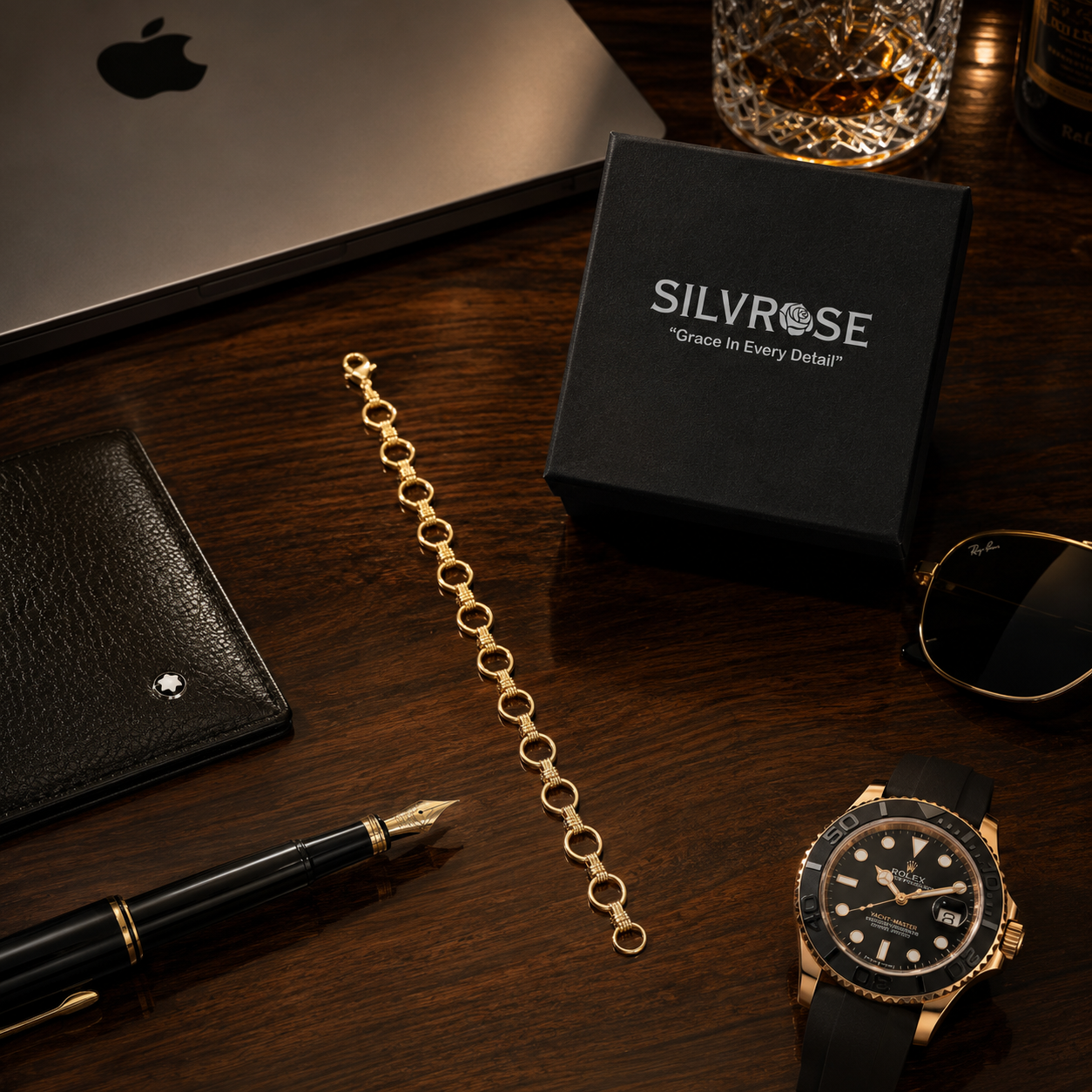 Unisex Gold Link Chain Bracelet | SILVROSE Jewelry