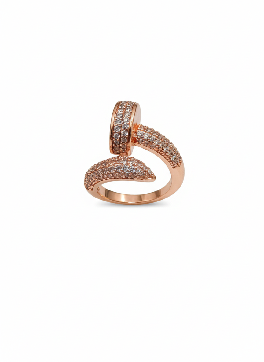 Rose Gold Pavé Nail Ring - Industrial Crystal Statement Band | SILVROSE
