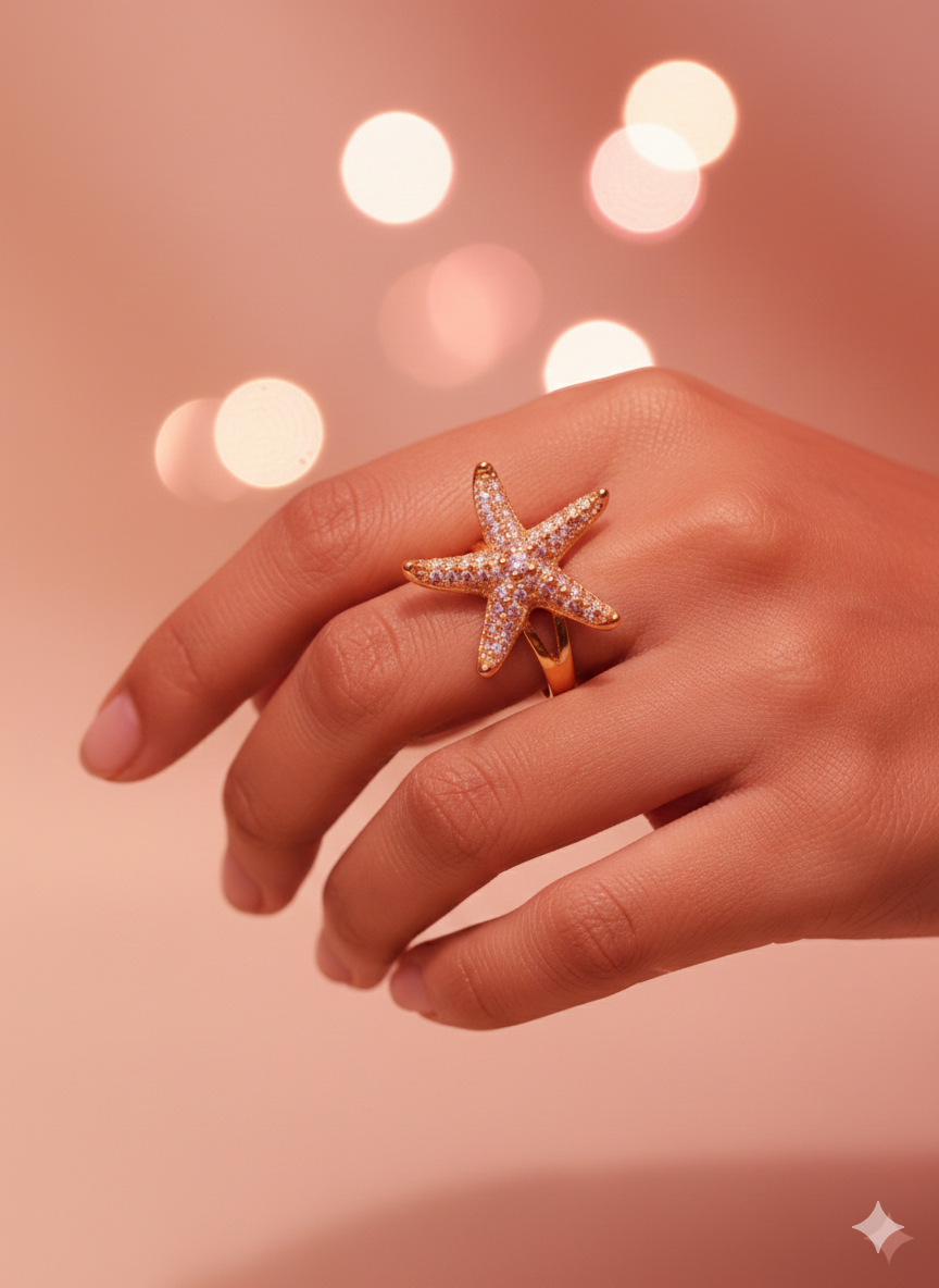 Gold Pavé Starfish Statement Ring - Sparkling Ocean Jewelry | SILVROSE