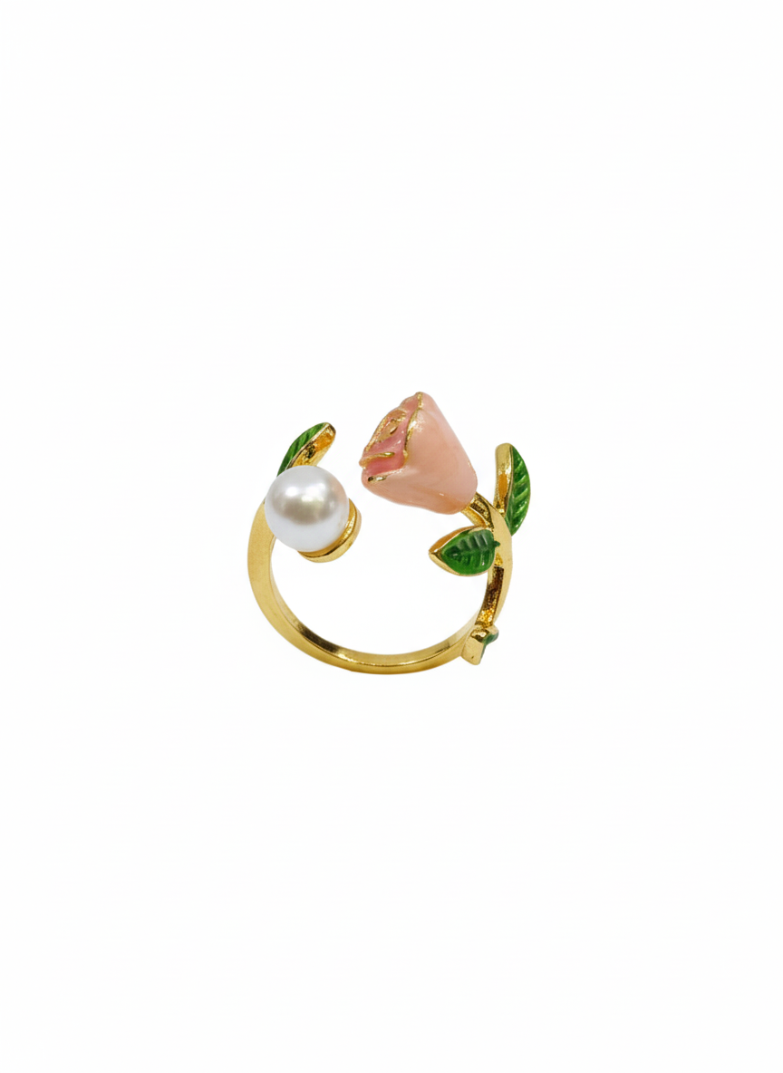 Pearl Rose Adjustable Ring for Women – Floral Gold Ring | SILVROSE