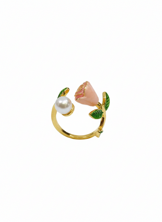 Pearl Rose Adjustable Ring for Women – Floral Gold Ring | SILVROSE
