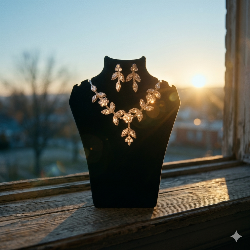 Elegant Floral Leaf Cubic Zirconia Jewelry Set