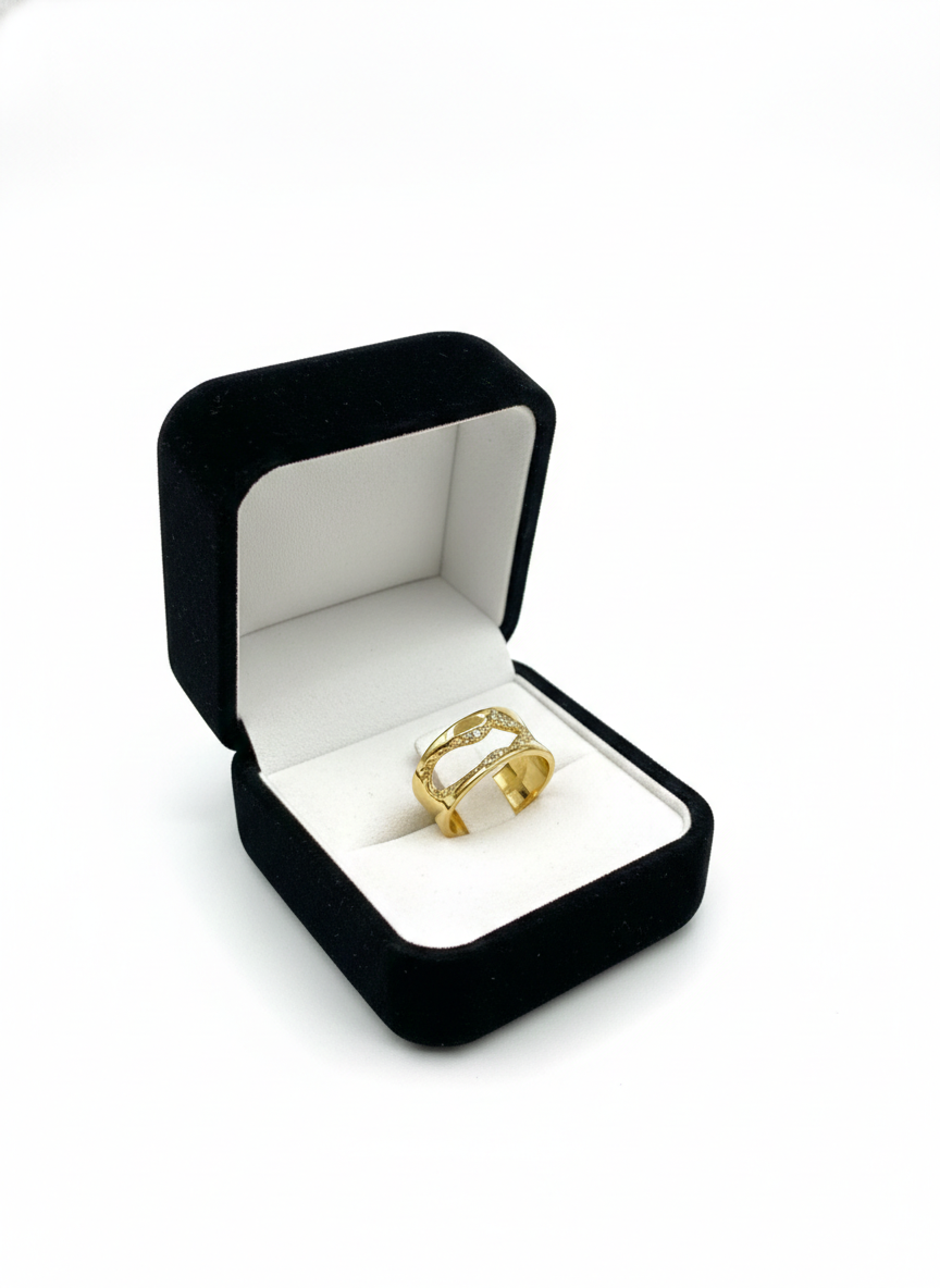 Gold Wave Cutout Statement Ring - Organic Pavé Band | SILVROSE