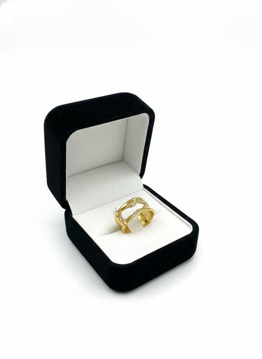 Gold Wave Cutout Statement Ring - Organic Pavé Band | SILVROSE