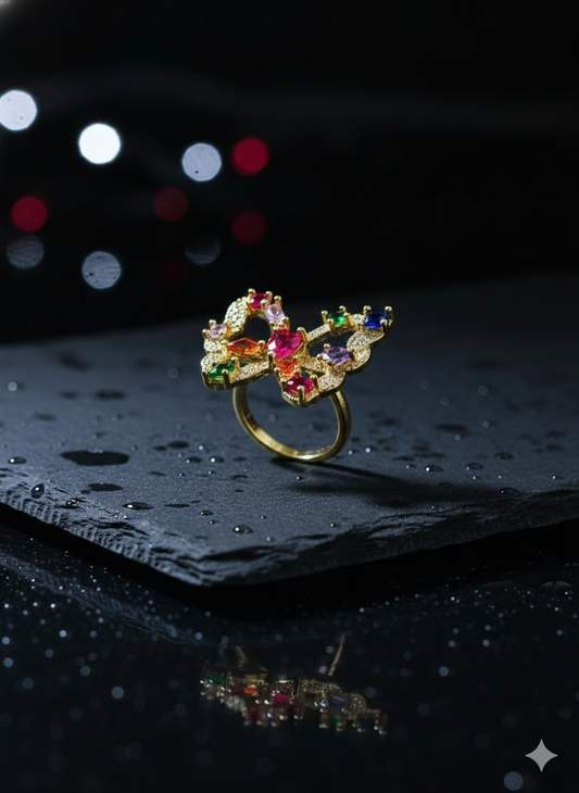 Iris Multicolor Gemstone Butterfly Ring | Rainbow Crystal Cocktail Ring – SILVROSE