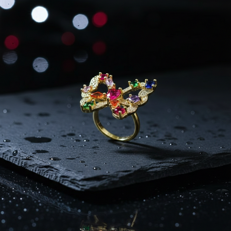 Iris Multicolor Gemstone Butterfly Ring | Rainbow Crystal Cocktail Ring – SILVROSE